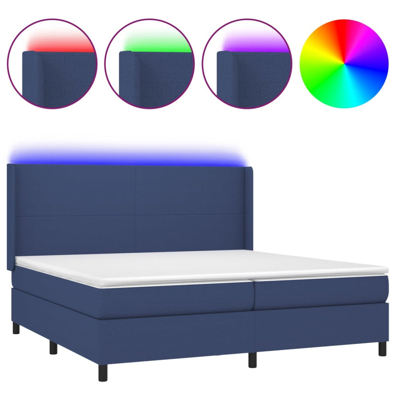 vidaXL kék szövet rugós és LED-es ágy matraccal 200 x 200 cm