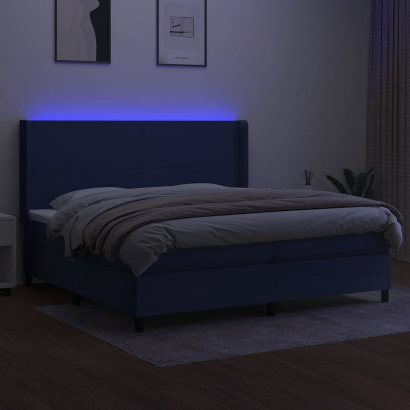 vidaXL kék szövet rugós és LED-es ágy matraccal 200 x 200 cm