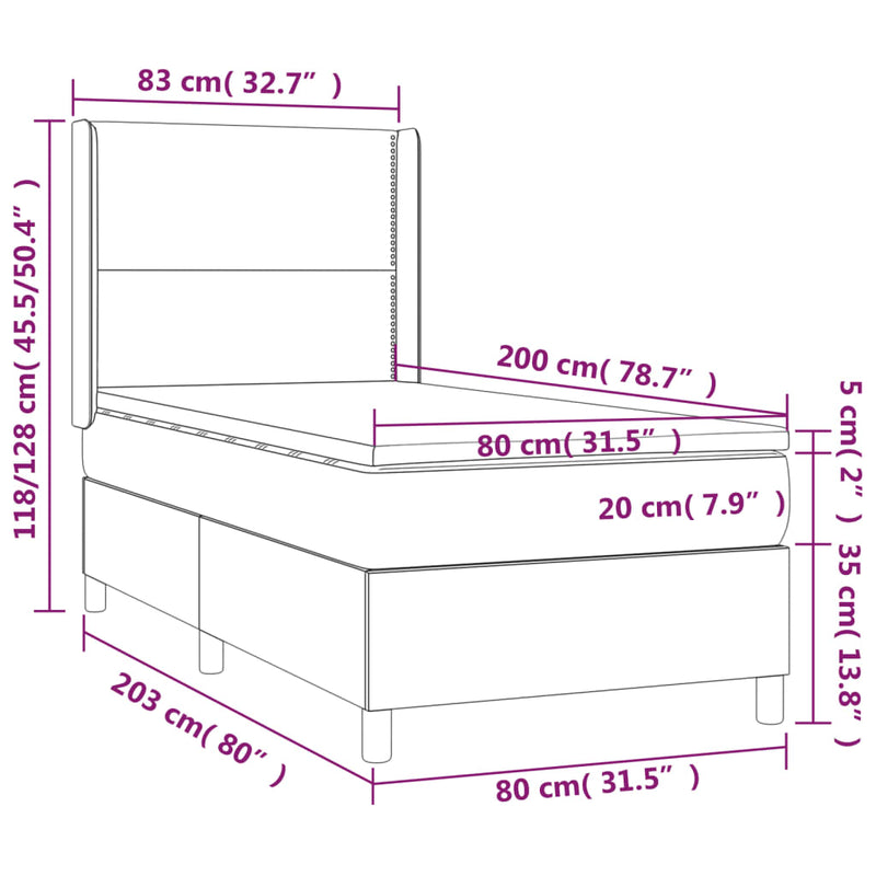 vidaXL krémszínű szövet rugós és LED-es ágy matraccal 80 x 200 cm
