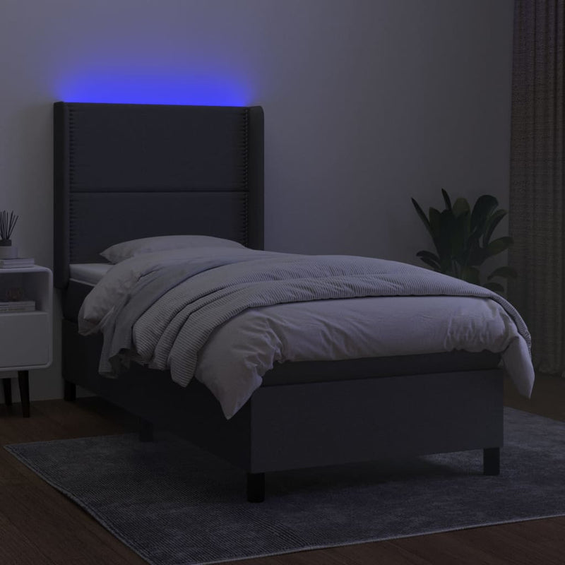 vidaXL sötétszürke szövet rugós és LED-es ágy matraccal 90x190 cm