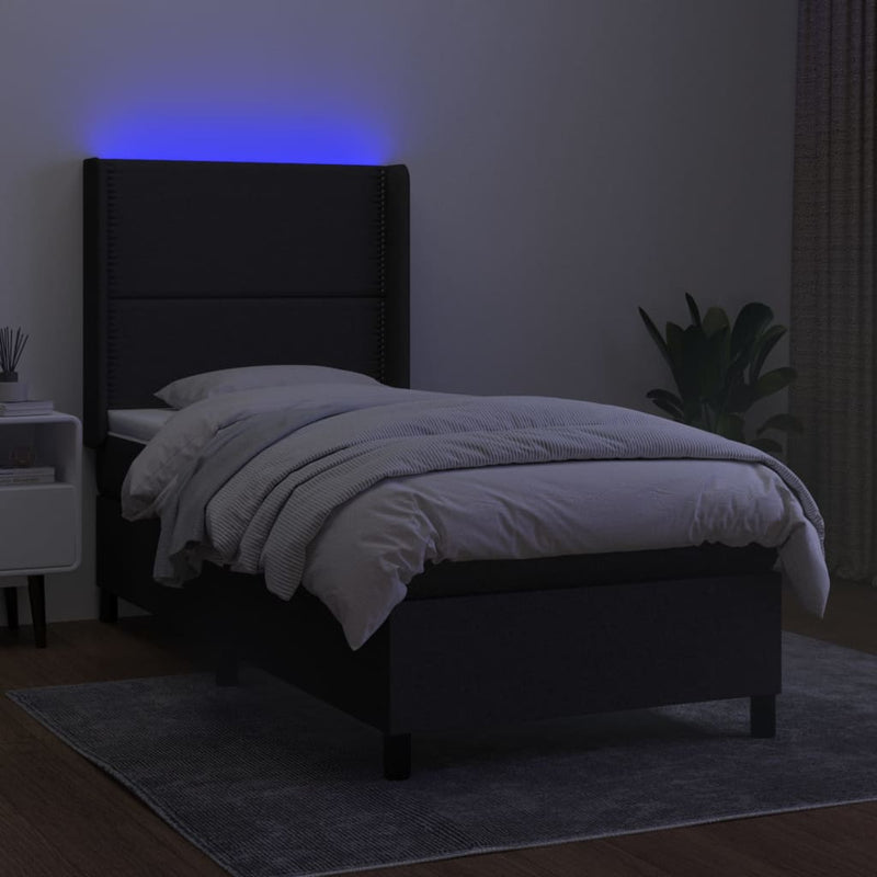 vidaXL fekete szövet rugós és LED-es ágy matraccal 90x200 cm