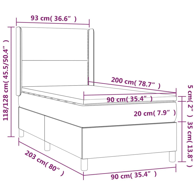 vidaXL fekete szövet rugós és LED-es ágy matraccal 90x200 cm