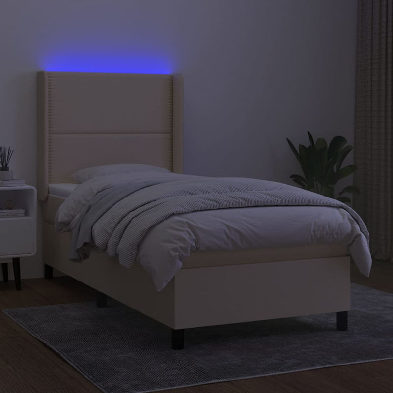 vidaXL krémszínű szövet rugós és LED-es ágy matraccal 100x200 cm
