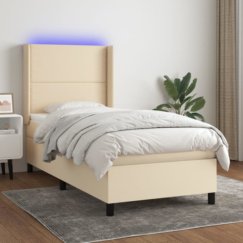 vidaXL krémszínű szövet rugós és LED-es ágy matraccal 100x200 cm