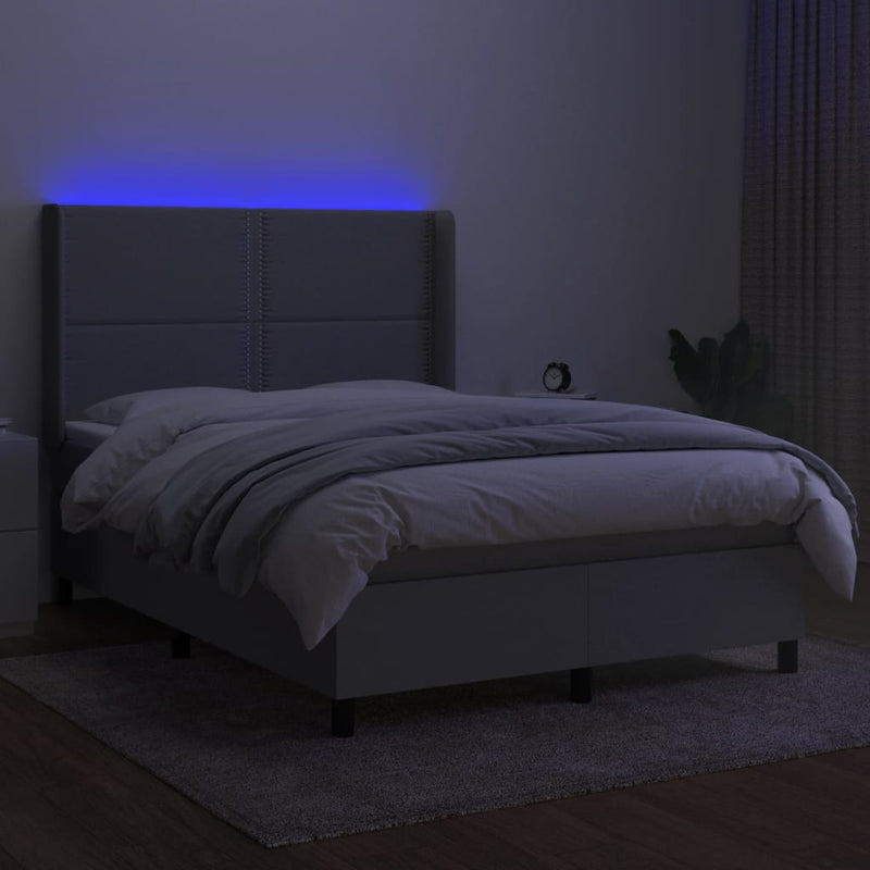 vidaXL világosszürke szövet rugós és LED-es ágy matraccal 140x190 cm
