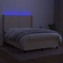 vidaXL krémszínű szövet rugós és LED-es ágy matraccal 140x190cm
