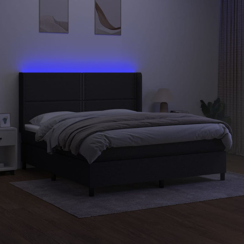vidaXL fekete szövet rugós és LED-es ágy matraccal 160x200 cm