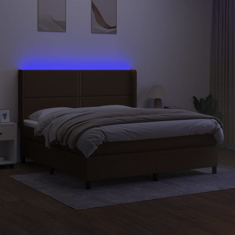 vidaXL barna szövet rugós és LED-es ágy matraccal 160x200 cm