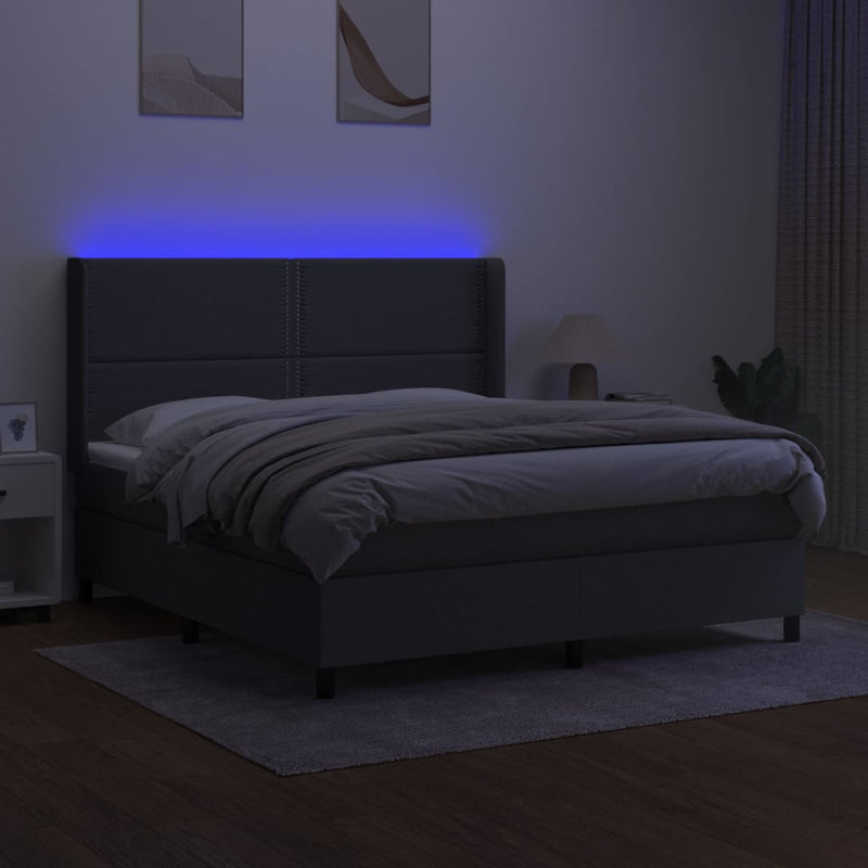 vidaXL sötétszürke szövet rugós és LED-es ágy matraccal 180 x 200 cm