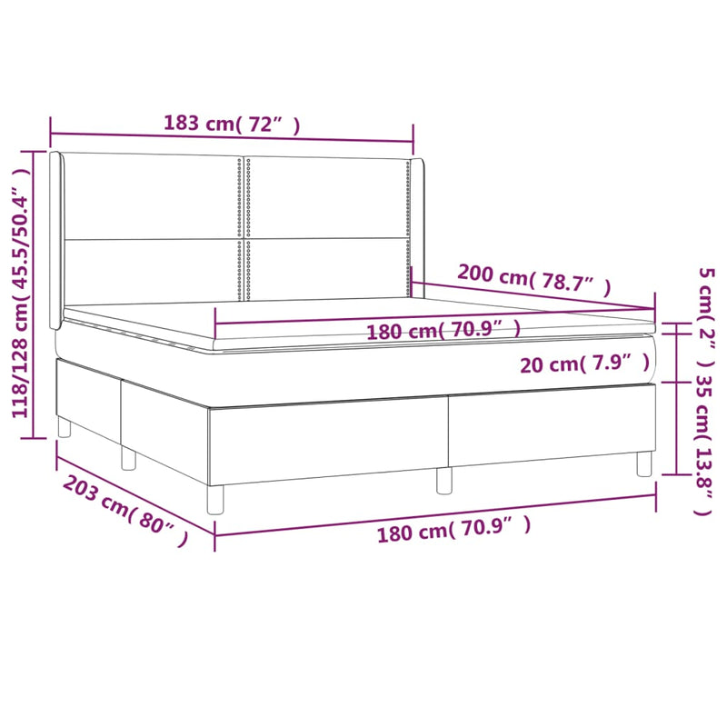 vidaXL sötétszürke szövet rugós és LED-es ágy matraccal 180 x 200 cm