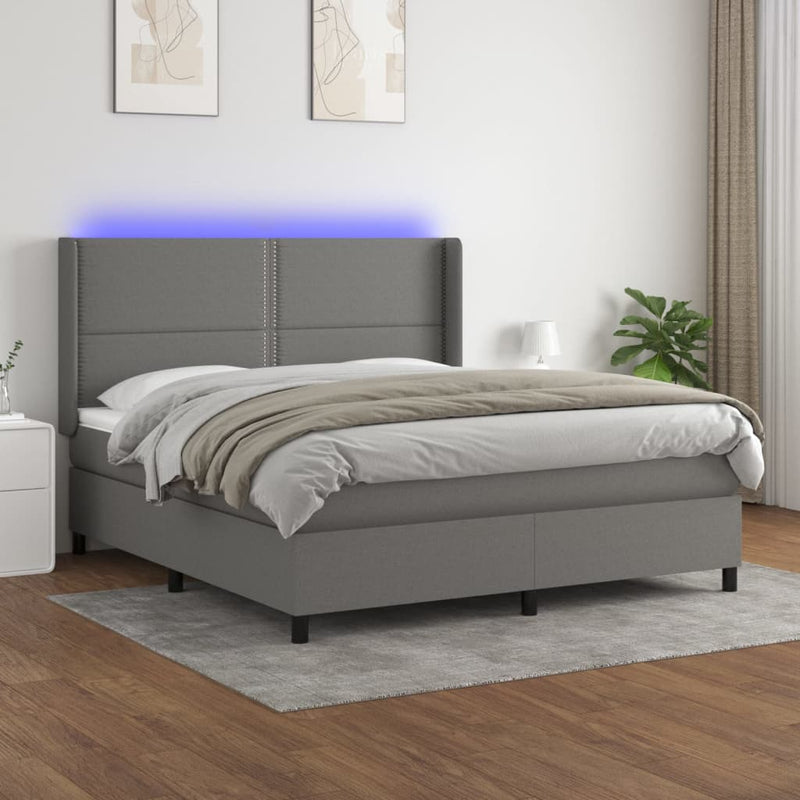 vidaXL sötétszürke szövet rugós és LED-es ágy matraccal 180 x 200 cm