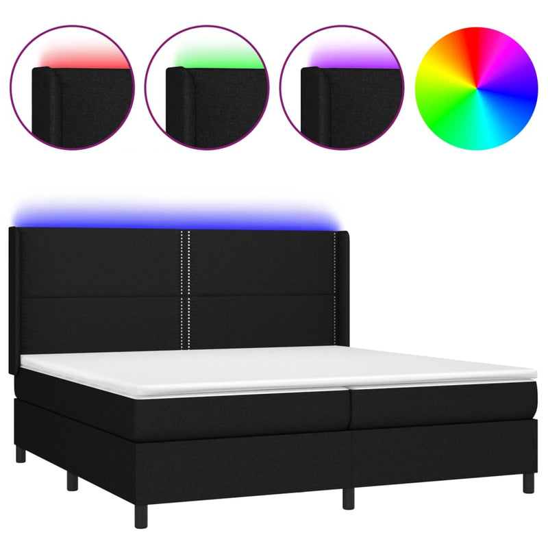 vidaXL fekete szövet rugós és LED-es ágy matraccal 200x200 cm