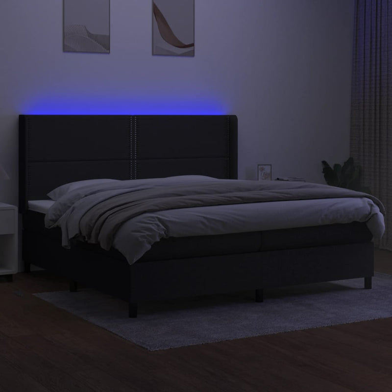vidaXL fekete szövet rugós és LED-es ágy matraccal 200x200 cm