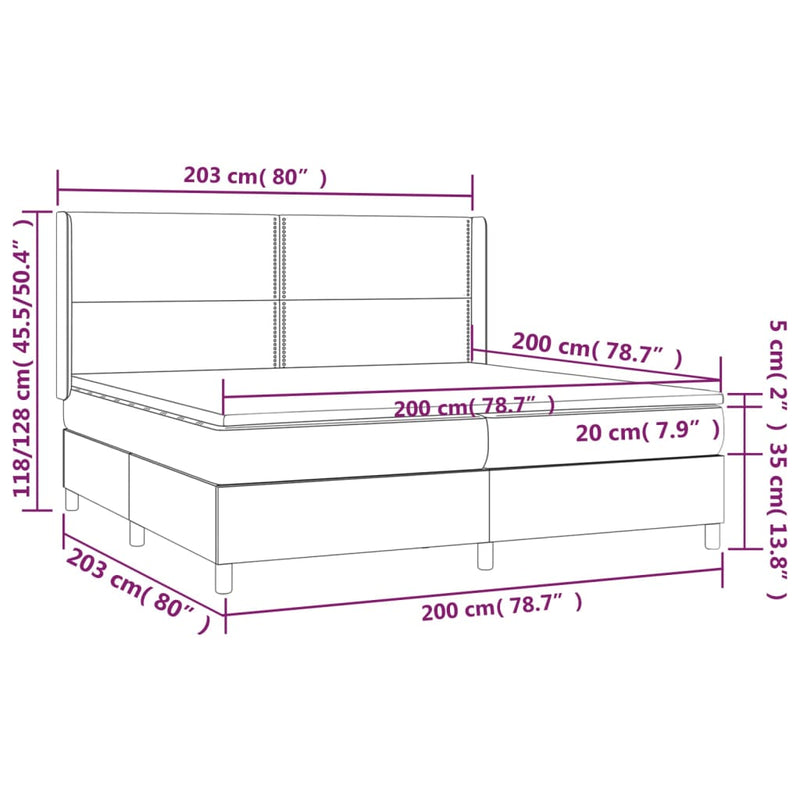 vidaXL fekete szövet rugós és LED-es ágy matraccal 200x200 cm