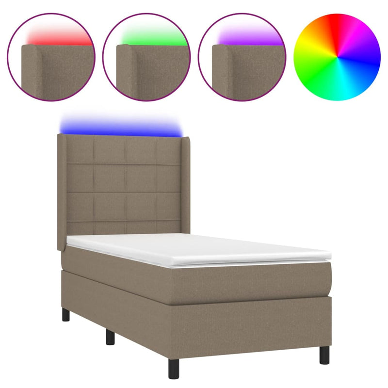 vidaXL tópszínű szövet rugós és LED-es ágy matraccal 90x190 cm