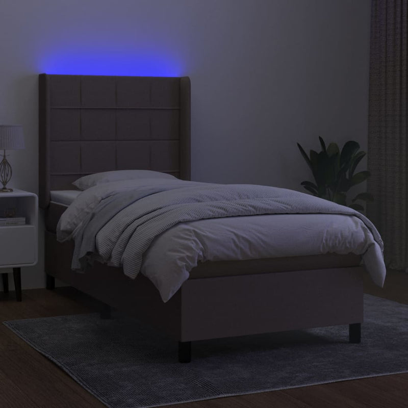 vidaXL tópszínű szövet rugós és LED-es ágy matraccal 90x190 cm