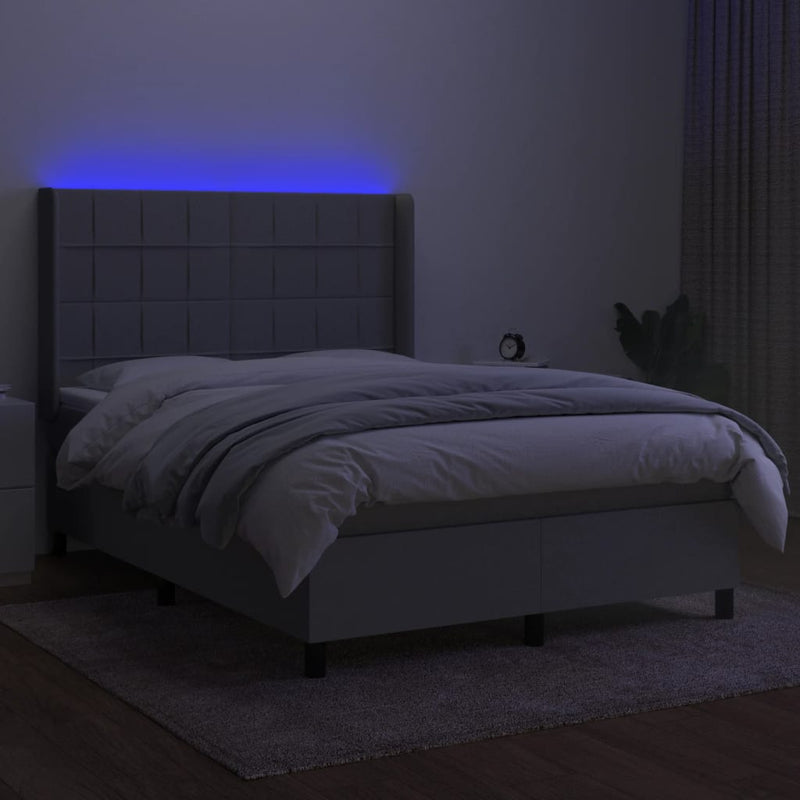 vidaXL világosszürke szövet rugós és LED-es ágy matraccal 140x190 cm