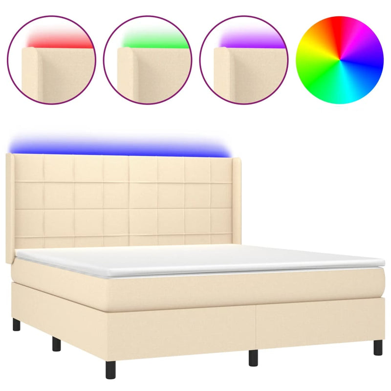 vidaXL krémszínű szövet rugós és LED-es ágy matraccal 160x200 cm
