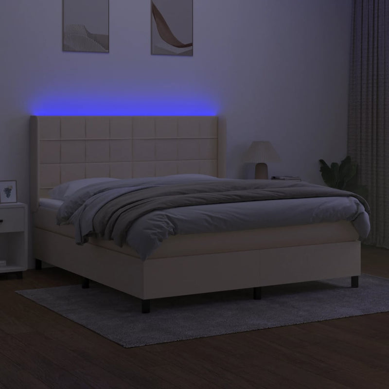 vidaXL krémszínű szövet rugós és LED-es ágy matraccal 160x200 cm