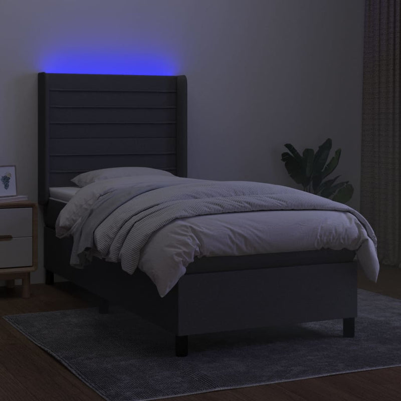 vidaXL sötétszürke szövet rugós és LED-es ágy matraccal 80 x 200 cm