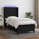 vidaXL fekete szövet rugós és LED-es ágy matraccal 90x190 cm