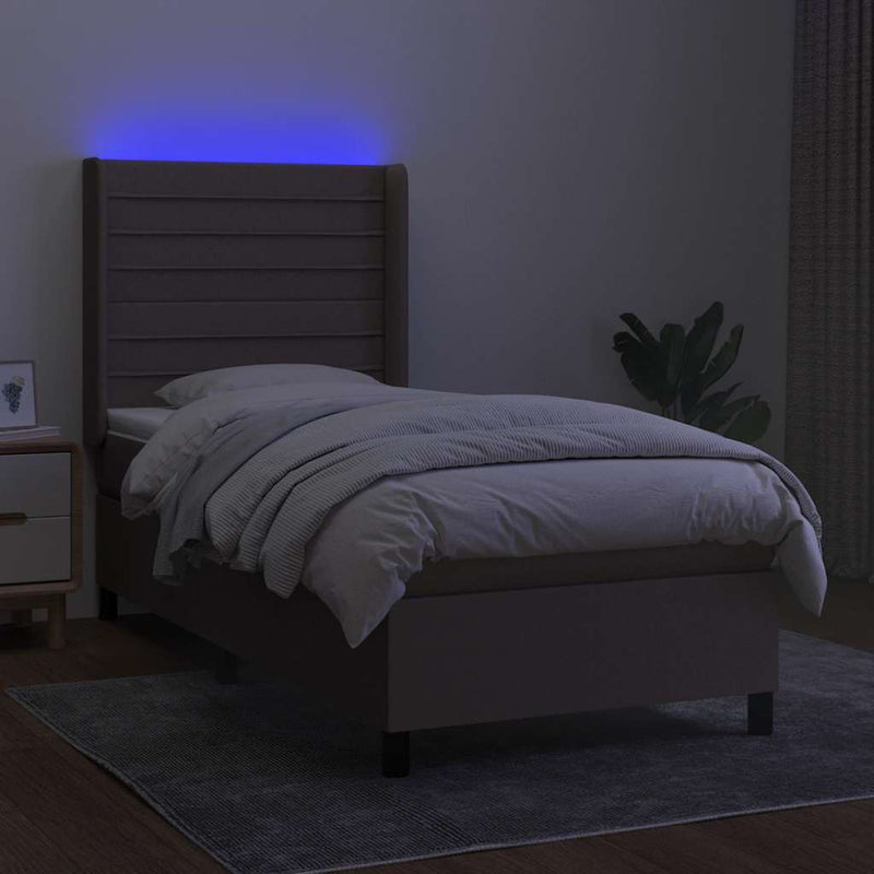 vidaXL tópszínű szövet rugós és LED-es ágy matraccal 90x190 cm