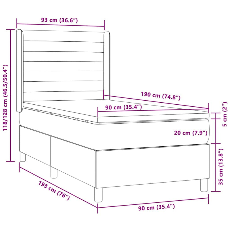 vidaXL tópszínű szövet rugós és LED-es ágy matraccal 90x190 cm