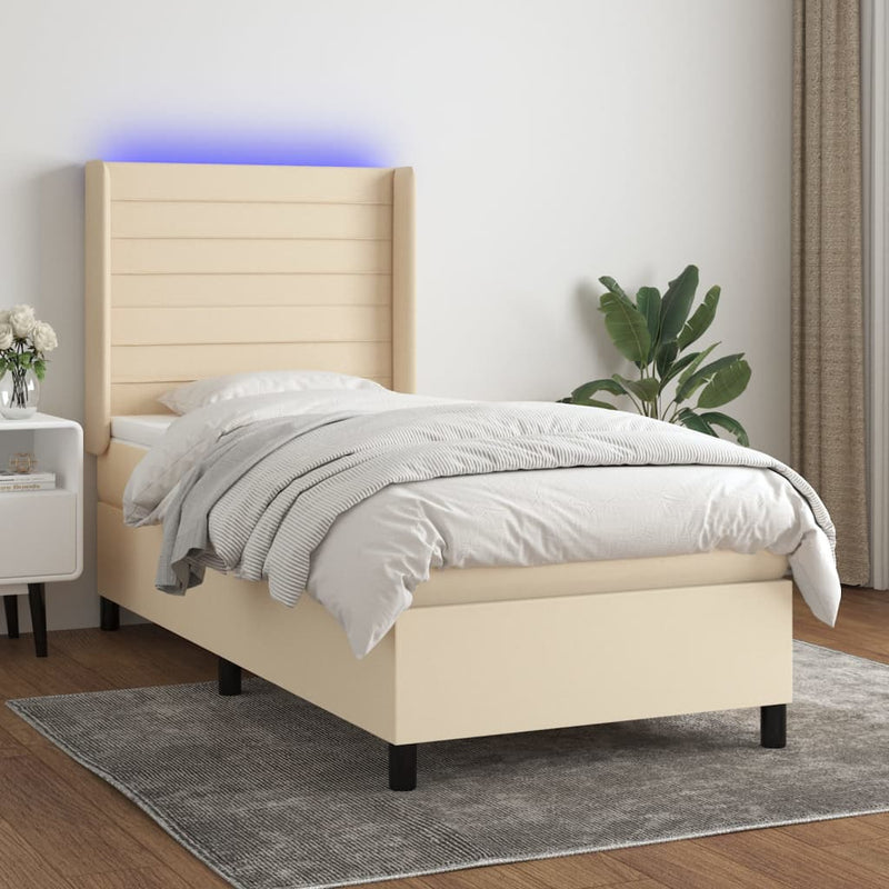 vidaXL krémszínű szövet rugós és LED-es ágy matraccal 90x190 cm