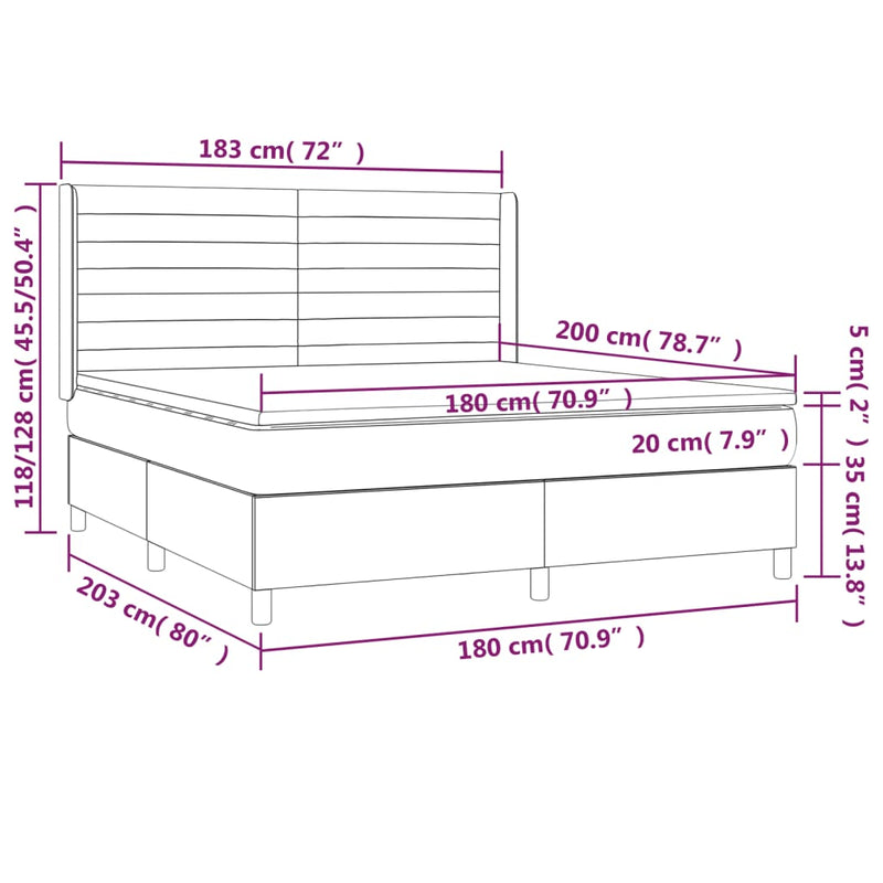 vidaXL krémszínű szövet rugós és LED-es ágy matraccal 180 x 200 cm