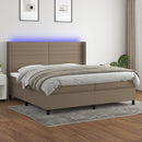 vidaXL tópszínű szövet rugós és LED-es ágy matraccal 200 x 200 cm