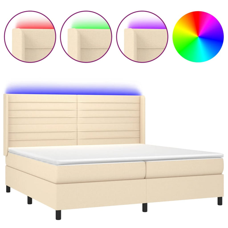 vidaXL krémszínű szövet rugós és LED-es ágy matraccal 200 x 200 cm