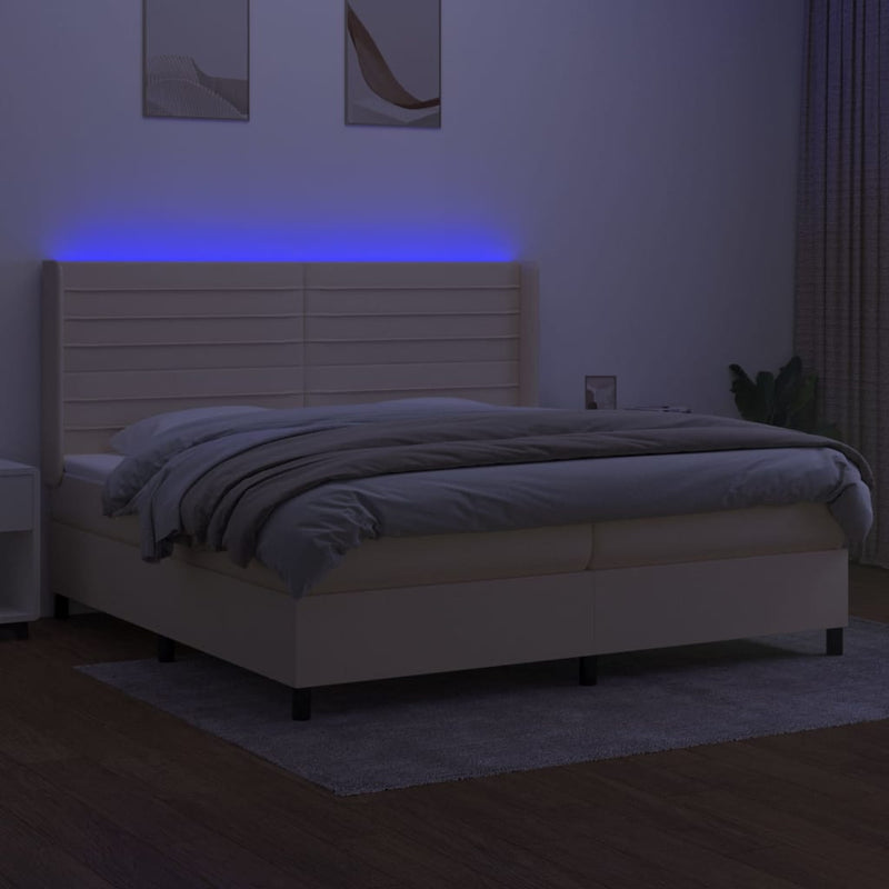 vidaXL krémszínű szövet rugós és LED-es ágy matraccal 200 x 200 cm