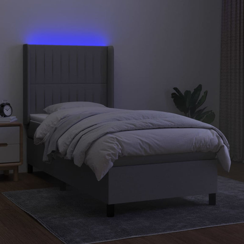 vidaXL világosszürke szövet rugós és LED-es ágy matraccal 80 x 200 cm