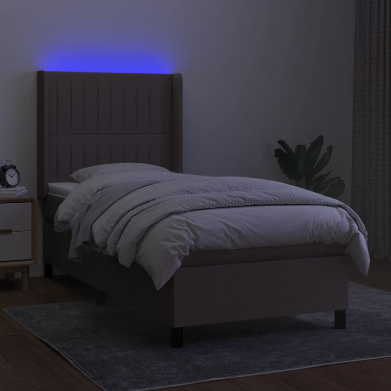 vidaXL tópszínű szövet rugós és LED-es ágy matraccal 90x190 cm