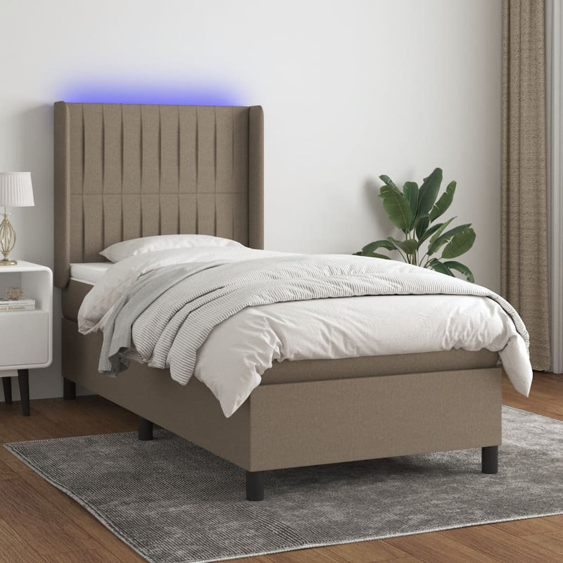 vidaXL tópszínű szövet rugós és LED-es ágy matraccal 90x190 cm