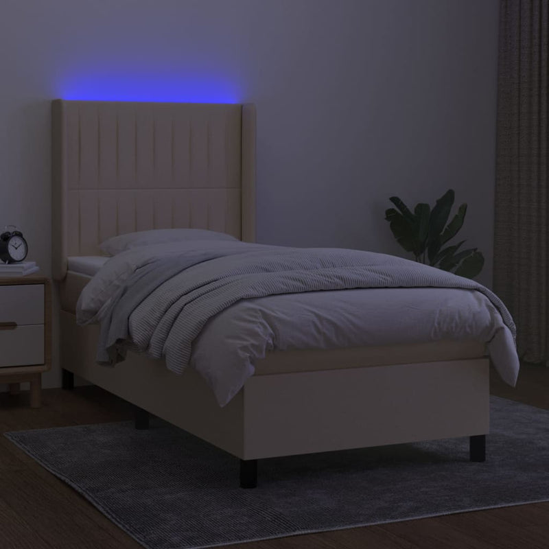 vidaXL krémszínű szövet rugós és LED-es ágy matraccal 90x190 cm