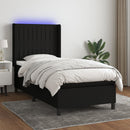 vidaXL fekete szövet rugós és LED-es ágy matraccal 90x200 cm