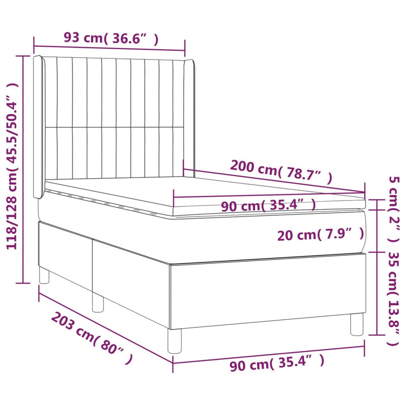 vidaXL tópszínű szövet rugós és LED-es ágy matraccal 90x200 cm
