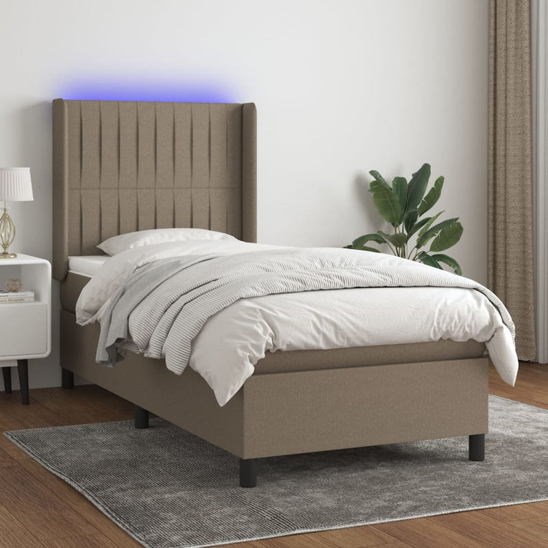 vidaXL tópszínű szövet rugós és LED-es ágy matraccal 90x200 cm