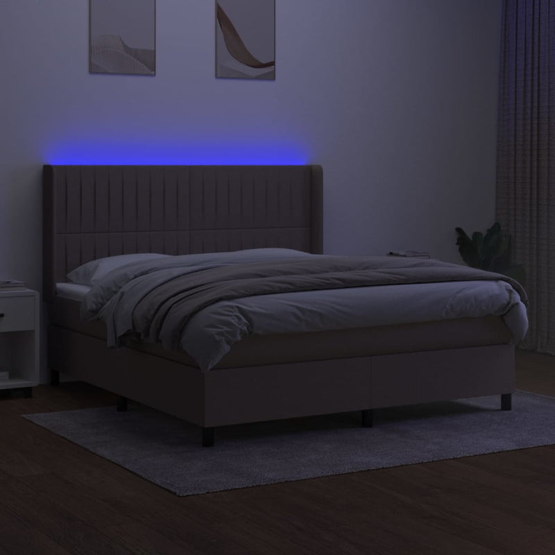 vidaXL tópszínű szövet rugós és LED-es ágy matraccal 180 x 200 cm