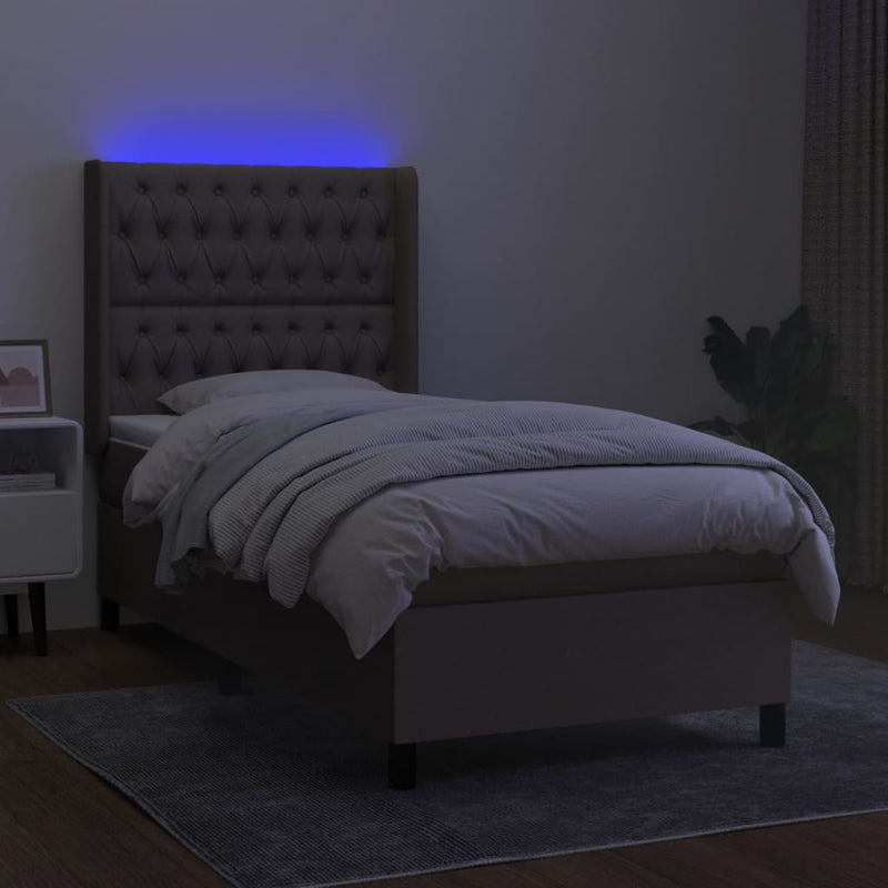 vidaXL tópszínű szövet rugós és LED-es ágy matraccal 90x200 cm