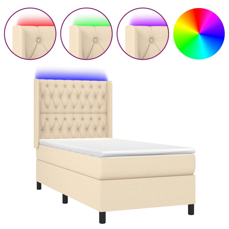 vidaXL krémszínű szövet rugós és LED-es ágy matraccal 90x200 cm