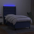vidaXL kék szövet rugós és LED-es ágy matraccal 100x200 cm