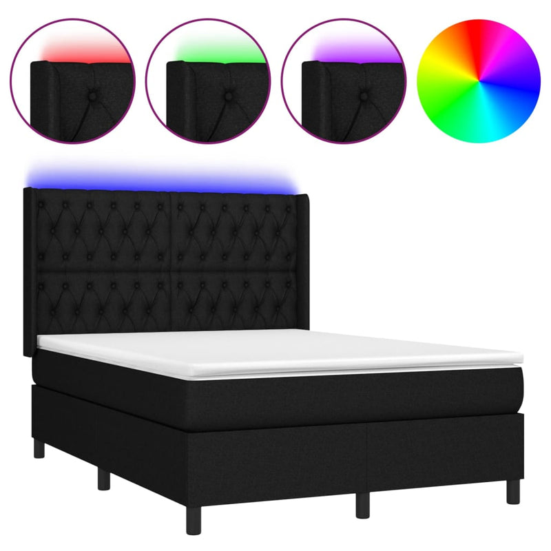 vidaXL fekete szövet rugós és LED-es ágy matraccal 140x190 cm