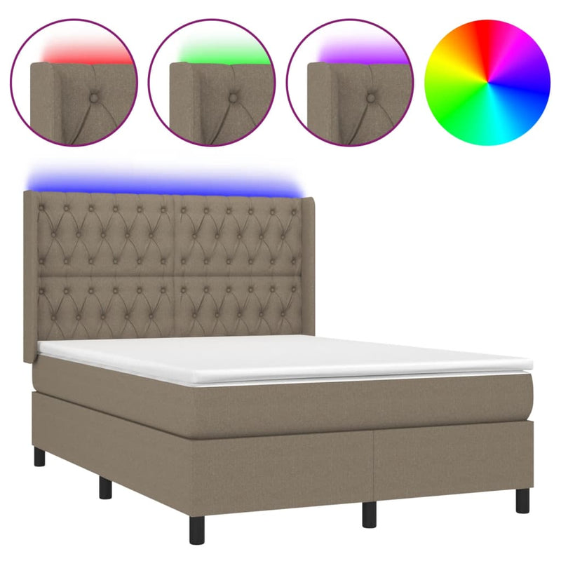 vidaXL tópszínű szövet rugós és LED-es ágy matraccal 140x190cm