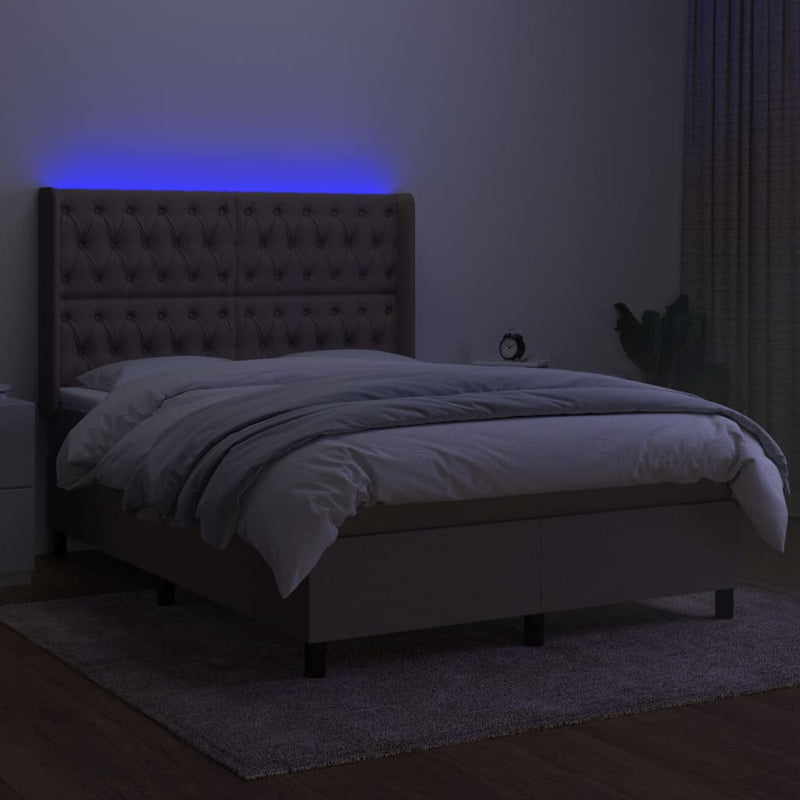 vidaXL tópszínű szövet rugós és LED-es ágy matraccal 140x200 cm