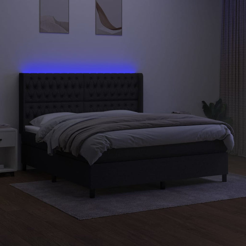 vidaXL fekete szövet rugós és LED-es ágy matraccal 160x200 cm