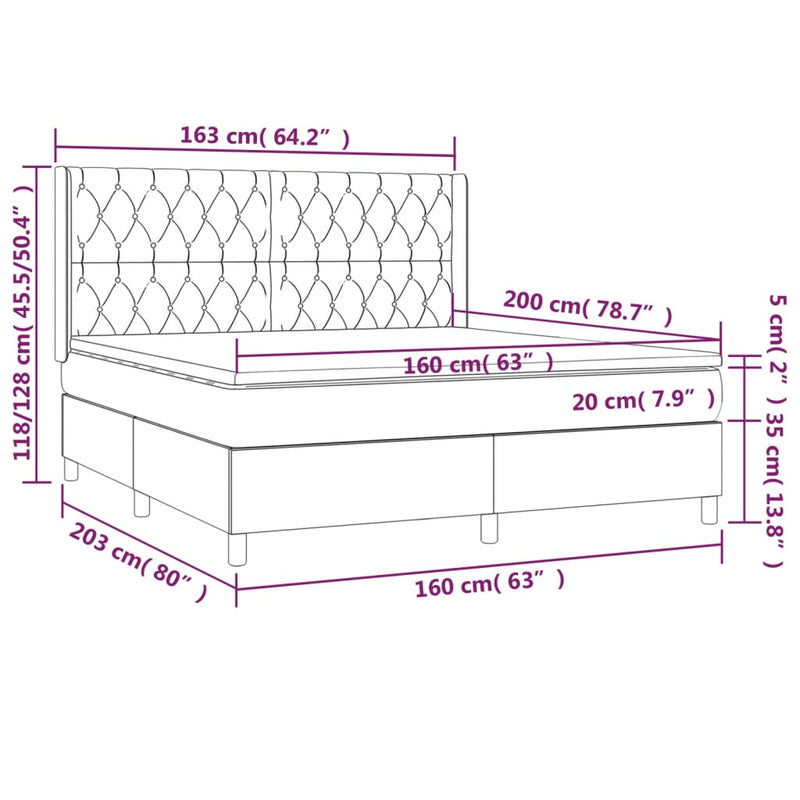vidaXL tópszínű szövet rugós és LED-es ágy matraccal 160x200 cm