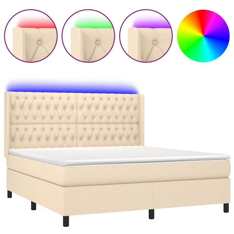vidaXL krémszínű szövet rugós és LED-es ágy matraccal 160x200 cm