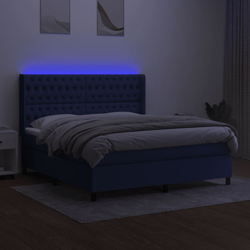 vidaXL kék szövet rugós és LED-es ágy matraccal 160x200 cm